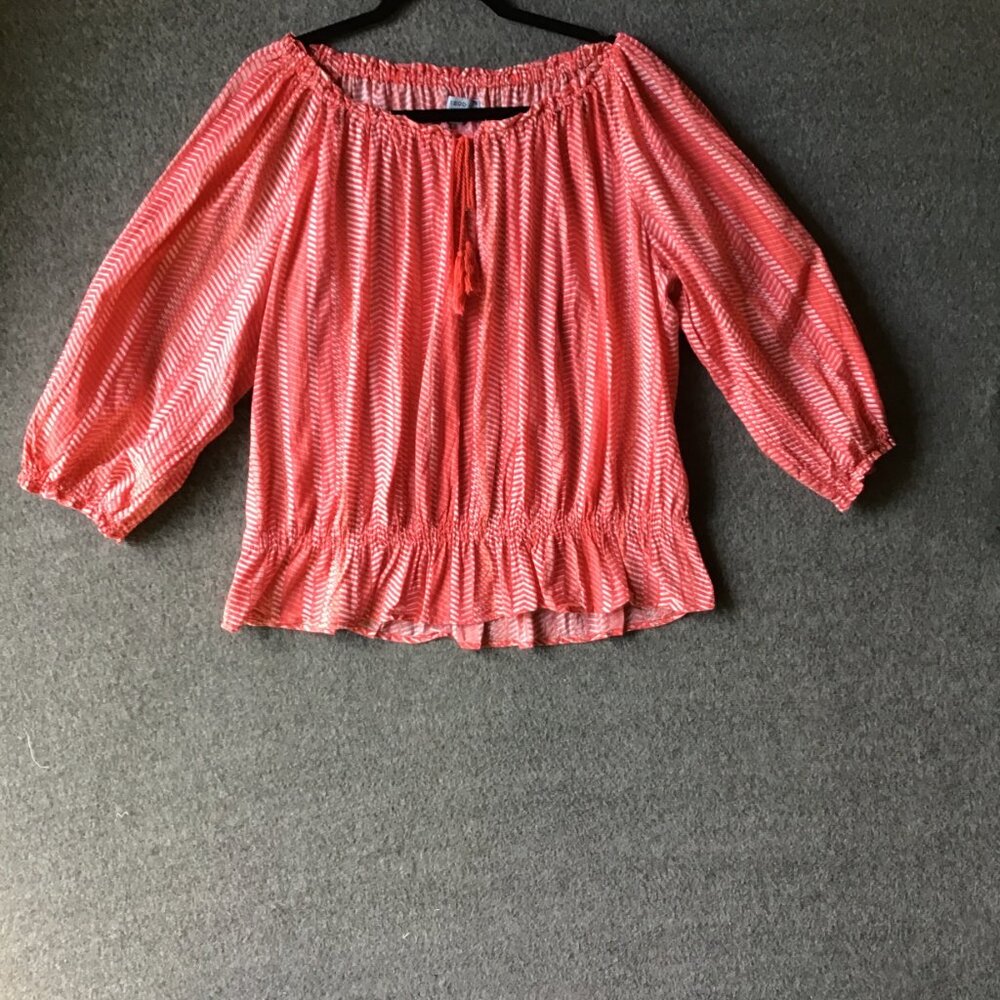IZOD 100% Cotton Boho Red Pink Orange 3/4 Sleeve Top Blouse Sz L